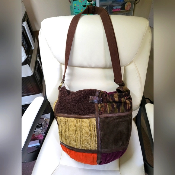 Lucky Brand Handbags - Lucky Brand Montana Ave Multi PatchWork Lamb Leather Trim Shoulder Bag